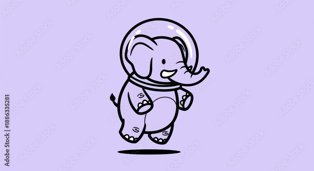 Fototapeta premium Cartoon elephant astronaut in space