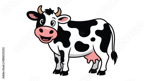Smiling Cow Illustration: A cheerful cartoon illustration of a dairy cow with a friendly expression.