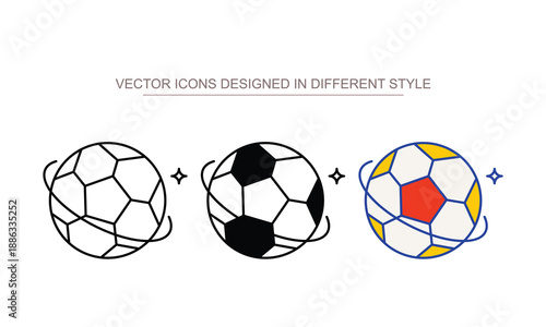 Soccer ball icons on the white background
