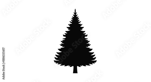 A simple black silhouette of a coniferous evergreen tree on a white background
