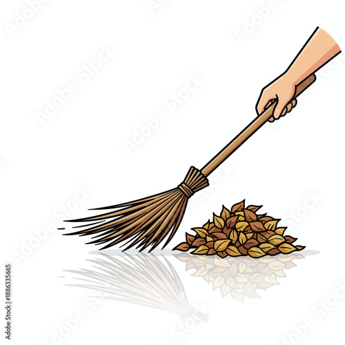 broom and hand icon vector
