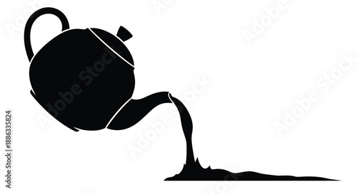 A simple black silhouette of a teapot pouring liquid onto a surface