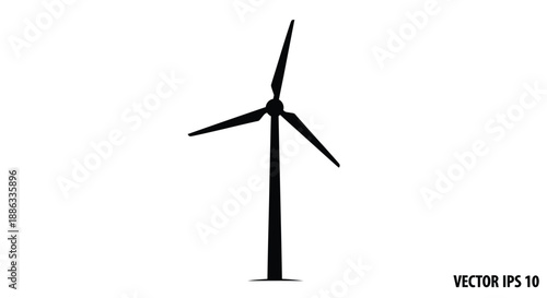 Simple black silhouette of a wind turbine against a clean white background