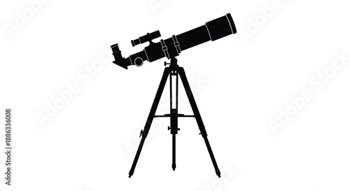 A black silhouette of a telescope mounted on a tripod stand