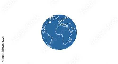 A simple blue and white outline of the earth on a white background