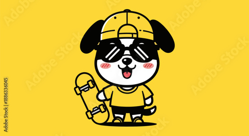 Cartoon dog with skateboard on yellow