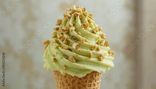 8k view pistachio gelato cone