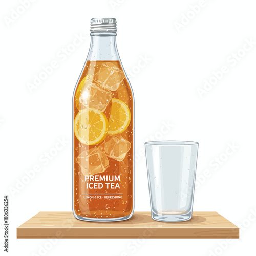 glass bottle vector ice cubes and lemon