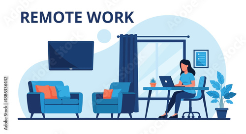 A woman comfortably working remotely from her stylish and modern home office space