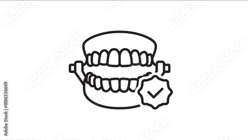 a black and white drawing of a set of teeth with a checkmark high quality professional