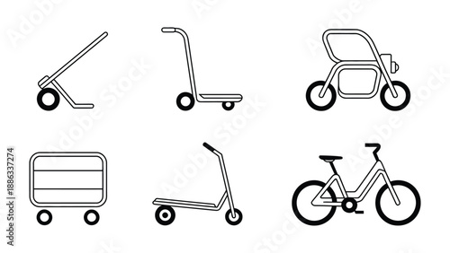 Assortment of Transportation: A collection of stylized illustrations showcases a variety of transportation modes, emphasizing functionality, efficiency, and the essence of movement.