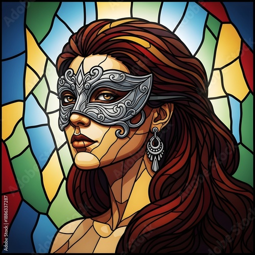 Girl portrait with painted face and mask