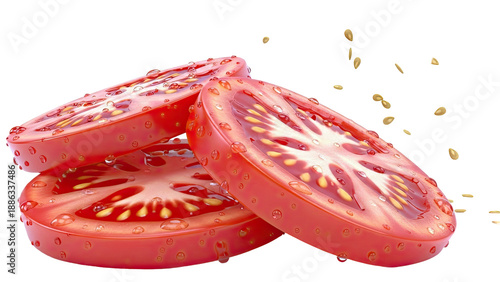 Fresh Sliced Tomato with Water Droplets and Seeds