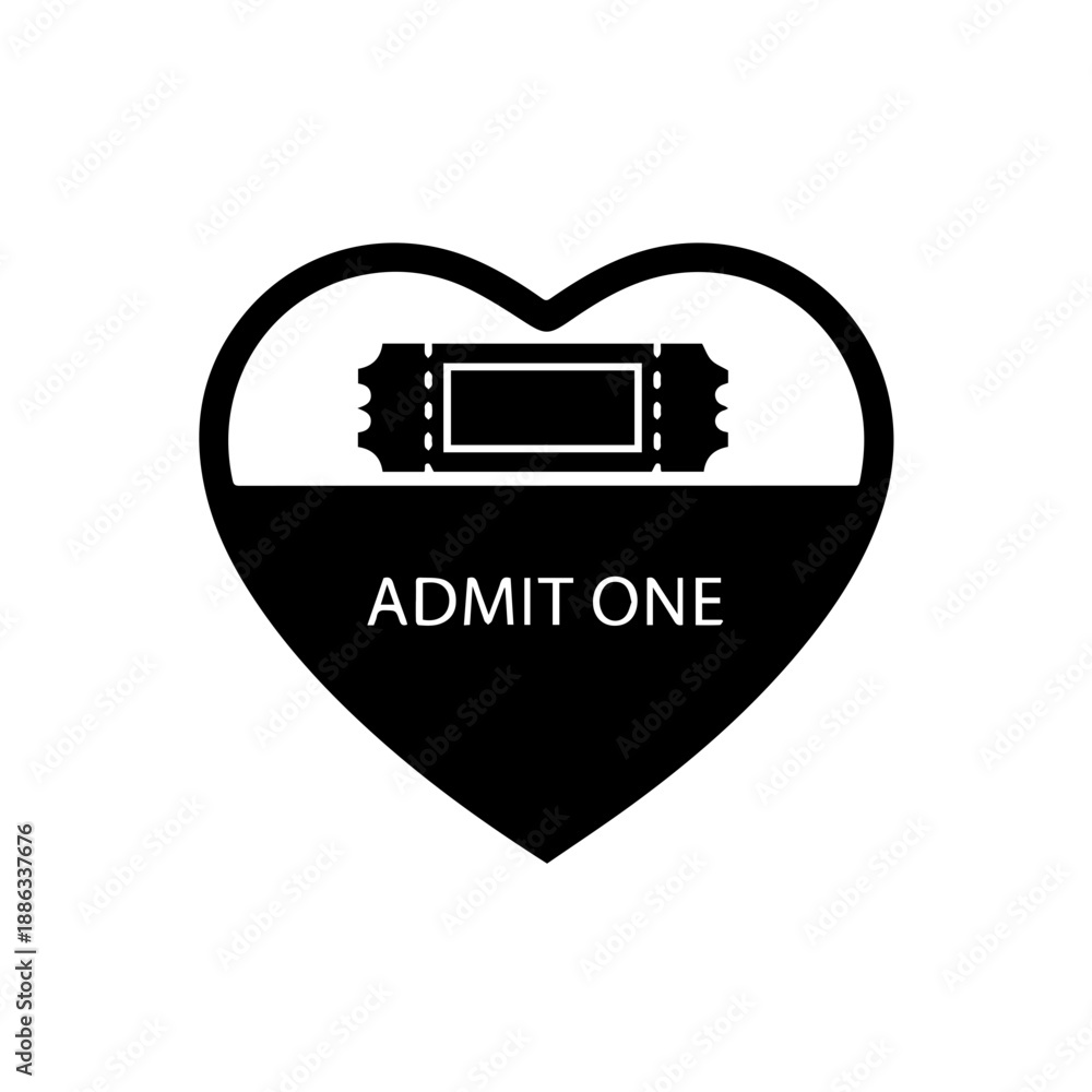 Fototapeta premium Heart-shaped admit one ticket Vector