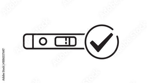 Simple black line icon of pregnancy test with checkmark confirmation high quality professional detailed modern elegant