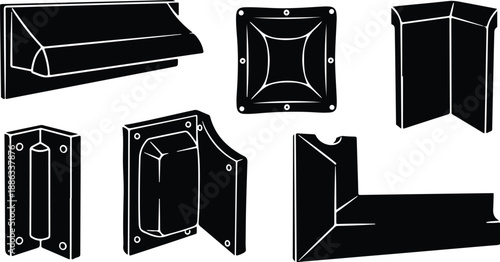Black metal bracket corner pieces in various views