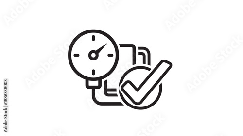 a black and white icon of a pressure gauge with a checkmark high quality professional detailed