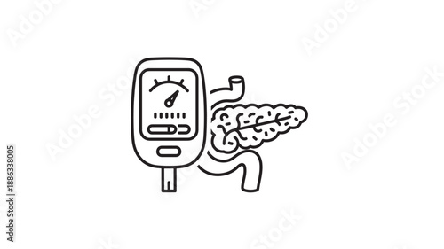 a simple line drawing of a glucometer and human digestive system high quality professional detailed modern
