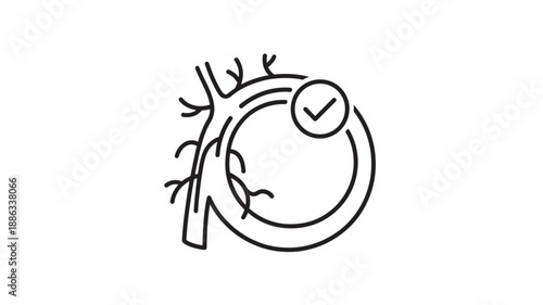Simple line drawing of a human heart with a checkmark high quality professional detailed modern elegant