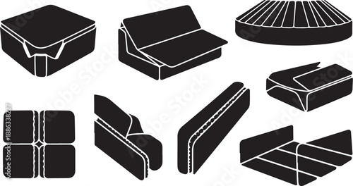 Collection of various black couch and sofa illustrations