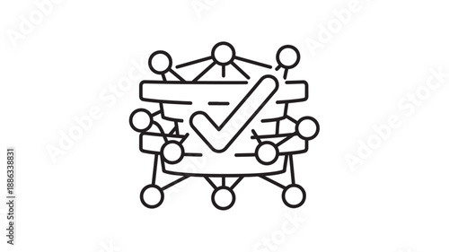 a group of people icons with a checklist in the center online high quality professional detailed
