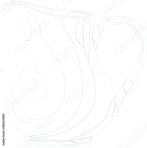 Ceramic water pitcher or milk jug outline vector illustration isolated on grey background