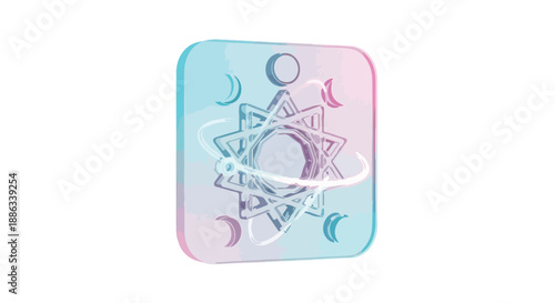 Mystical celestial icon with star and moon phases, representing spirituality, astrology, and magic, on a white background.