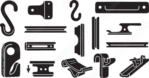 Collection of various metal hardware and tool components