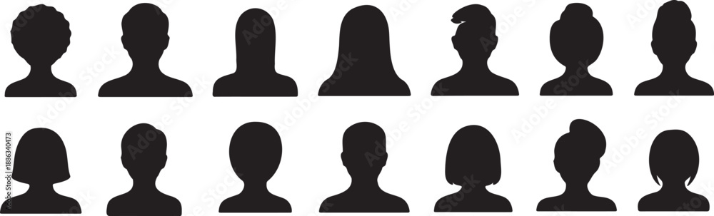 Fototapeta premium Minimalist People Profile Icons Set - Clean Male and Female Silhouette Avatars for Corporate Directories and Social Networking