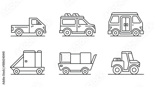 Vehicle Set: A detailed illustration showcasing a diverse array of vehicles, each meticulously drawn to highlight its unique design and function.