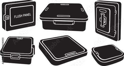 Black and white illustration of flush panel boxes collection