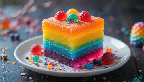 8k view rainbow jelly cube dessert.