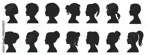 Diverse Female Headshot Silhouette Row - Multi-Ethnic Woman Profile Icons