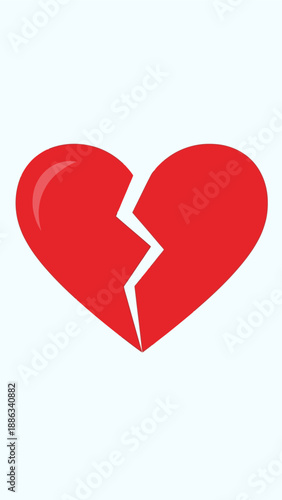 A striking red graphic illustration of a broken heart, symbolizing deep emotional distress, sadness, and the painful severance of affection, representing loss and separation