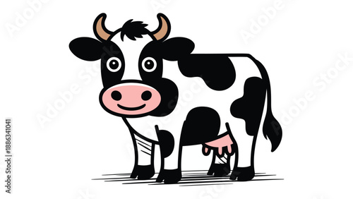 Charming Cartoon Cow: A delightful cartoon cow with a friendly expression stands proudly. This image is a playful representation of the beloved farm animal.