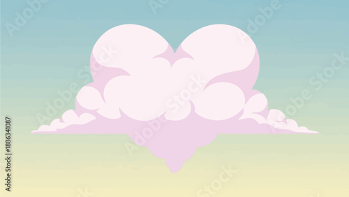 A whimsical heart-shaped cloud floats gently in a serene gradient sky, symbolizing tender affection and dreamy aspirations. The pastel pink hues evoke a sense of calm and romantic contemplation