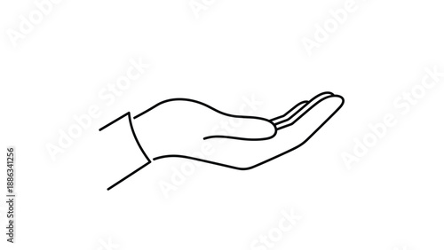 Simple black line drawing of an open human hand palm up in a gesture of giving, receiving, or holding.