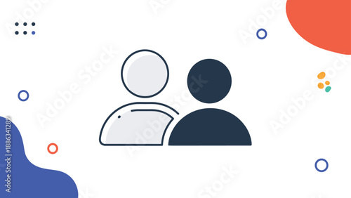 Two stylized human profile icons, one light and one dark, placed together on a colorful abstract background.