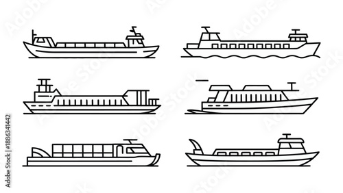 Variety of vessel: A collection of meticulously crafted line art illustrations showcases a variety of vessel designs, each unique in its form and purpose.