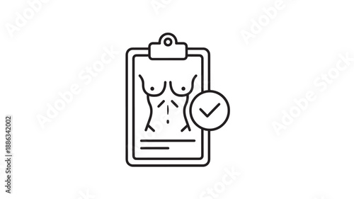 a simple line drawing of a clipboard with a torso and a checkmark high quality professional