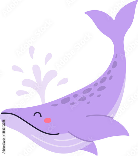 Playful Purple BTS Whale Illustration with Water Spout