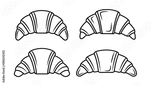 Group of four golden brown croissants shown in a simple black and white line drawing style on a white background.