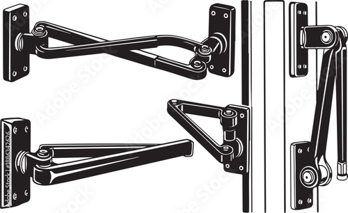 Black and white illustration of door hinges and hardware