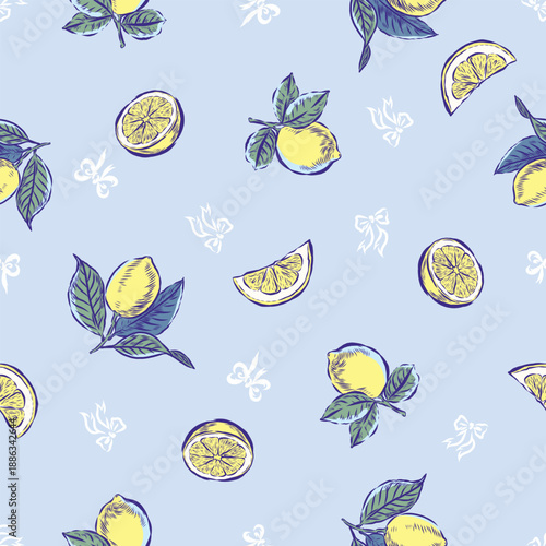 Seamless pattern of Lemon and ribbon for decoration and textile. You can edit shape and background