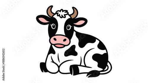 Playful Cow Illustration: A charming cow sits calmly, exuding an air of gentle contentment, a perfect blend of simplicity and delight.