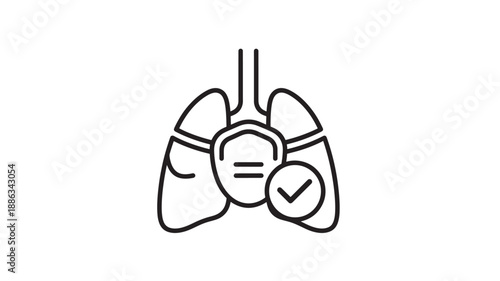 a simple line drawing of human lungs with a checkmark on one lung high quality professional
