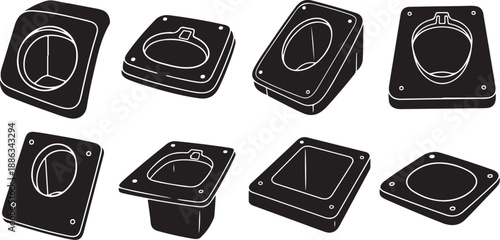 Various black and white metal plate designs and shapes