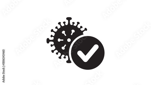 Coronavirus covid 19 virus with a checkmark symbol indicating protection or vaccination high quality professional detailed