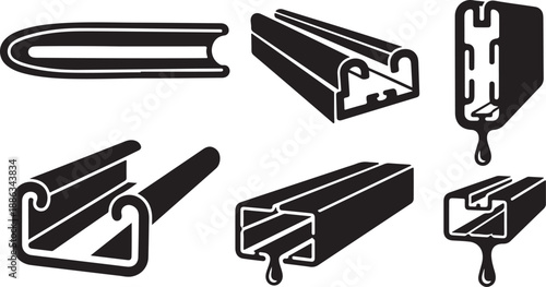 Various Metal Profiles and Sections in Black and White