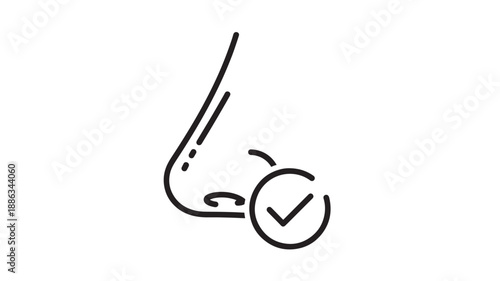 A black and white drawing of a hook with a checkmark circle high quality professional detailed